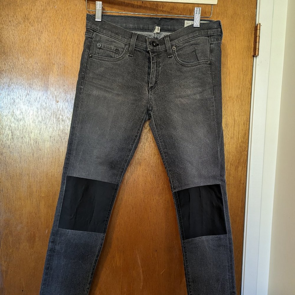 Vintage rag & bone/JEAN- Low Rise TomBoy Jeans 26x 28 Gray Faux Leather Knee